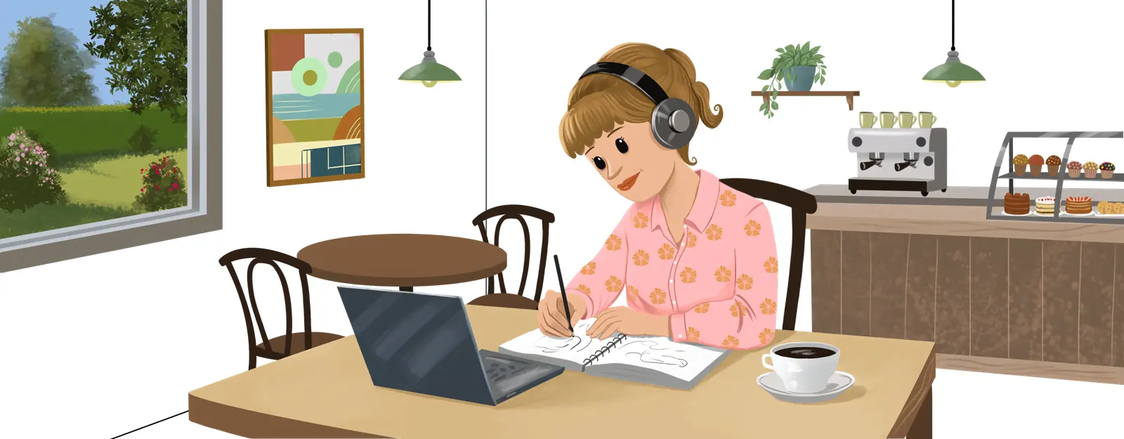 ISFP woman quietly reflecting her artistic and gentle nature through a calm creative moment